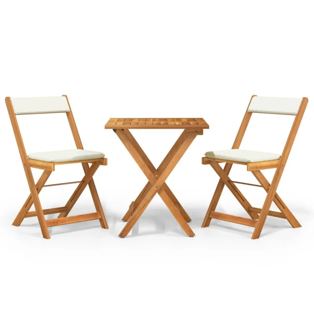 Set da Bistrò Pieghevole 3pz con Cuscini Legno Massello Acacia - Con Cuscini Inclusi