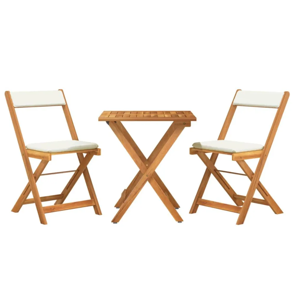 Set da Bistrò Pieghevole 3pz con Cuscini Legno Massello Acacia - Con Cuscini Inclusi