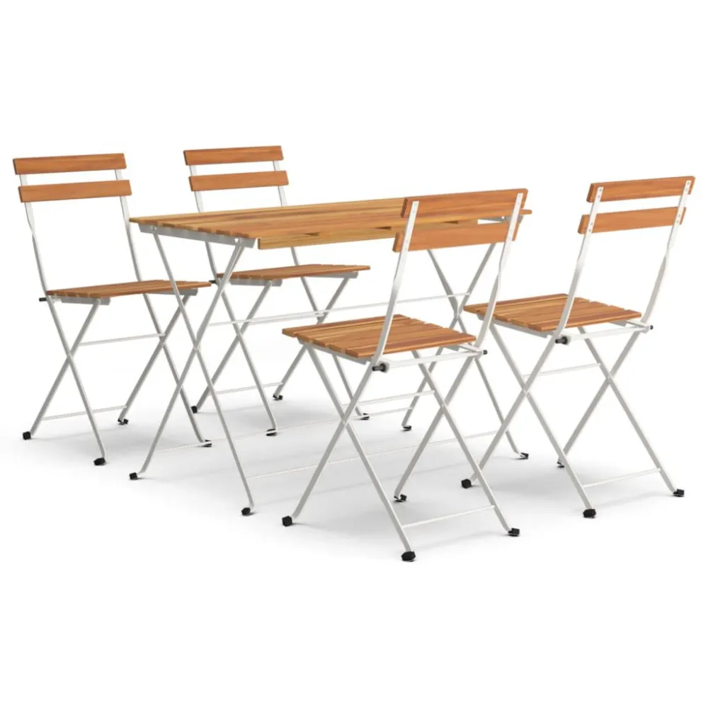 Set Bistrò Pieghevole 5pz Legno Massello di Acacia e Acciaio | Impermeabile e UV Resistente