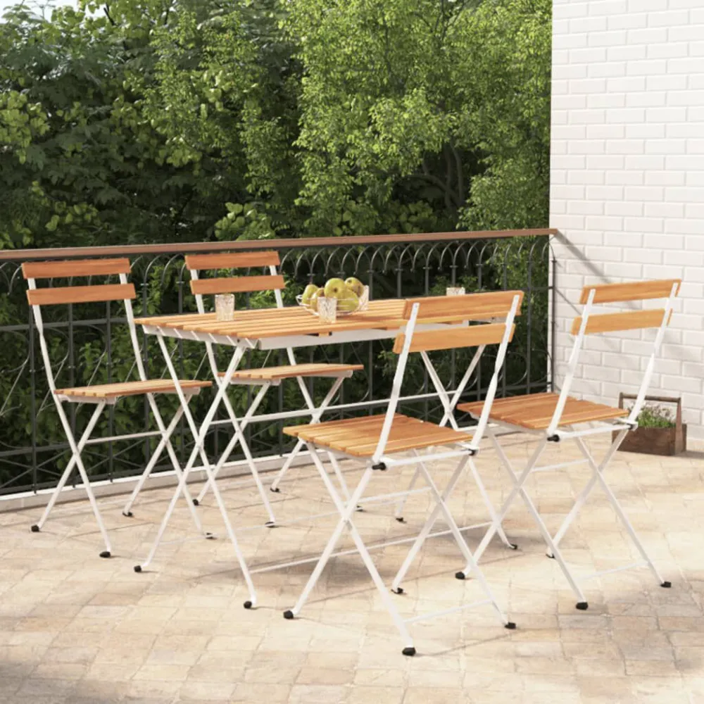 Set Bistrò Pieghevole 5pz Legno Massello di Acacia e Acciaio | Impermeabile e UV Resistente
