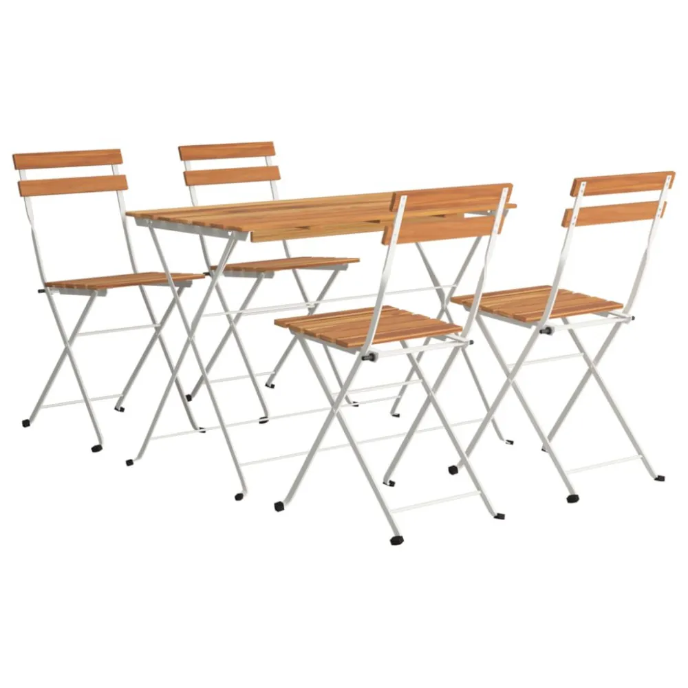 Set Bistrò Pieghevole 5pz Legno Massello di Acacia e Acciaio | Impermeabile e UV Resistente