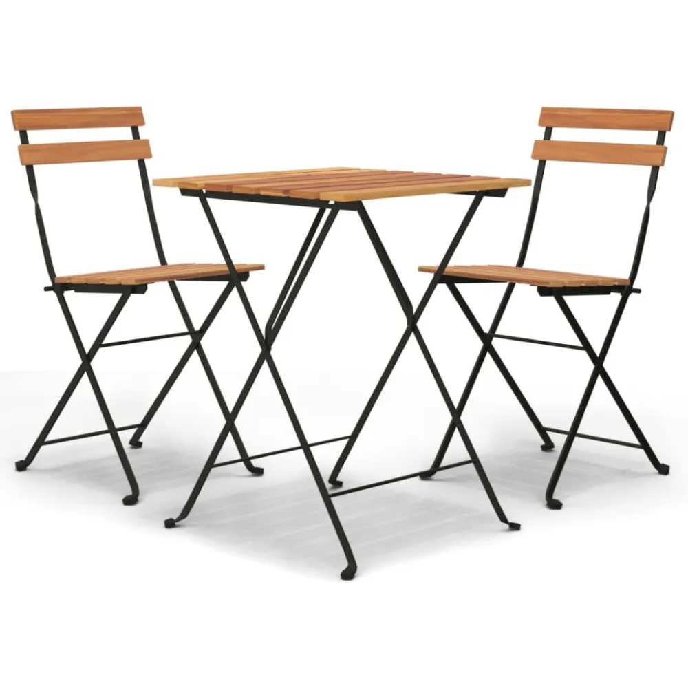 Set Bistrò Pieghevole 3 pz Legno Massello di Teak e Acciaio Alluminio e Tessuto
