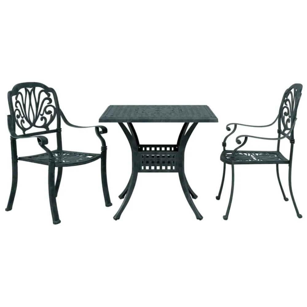 Set da Bistrò 3 pz Verde Alluminio Pressofuso Alluminio e Tessuto