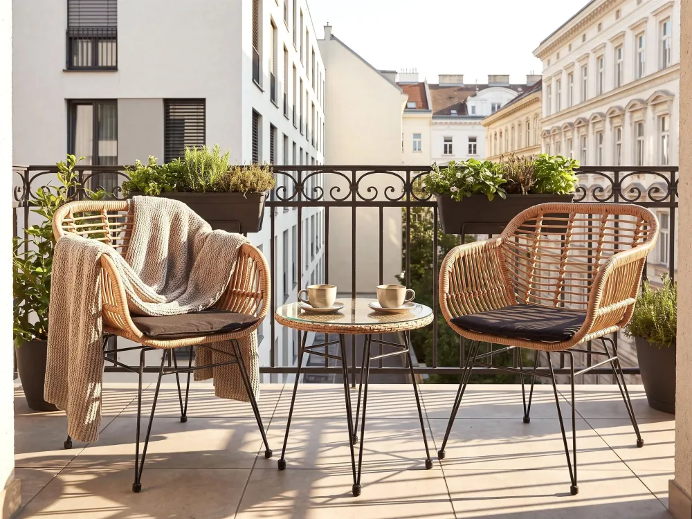 Set bistro da balcone rattan color naturale TROPEA II Stile Moderno