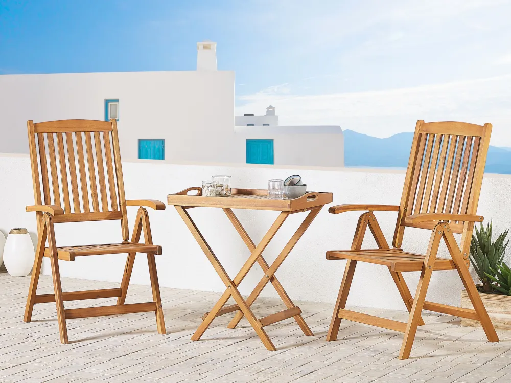 Set bistro per due legno di acacia JAVA con 4 Sedie e Tavolo