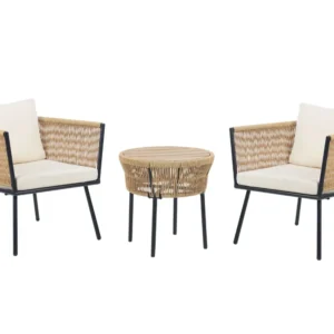 Set bistro rattan color naturale e cuscini bianchi GARGANO per Terrazzo e Cortile