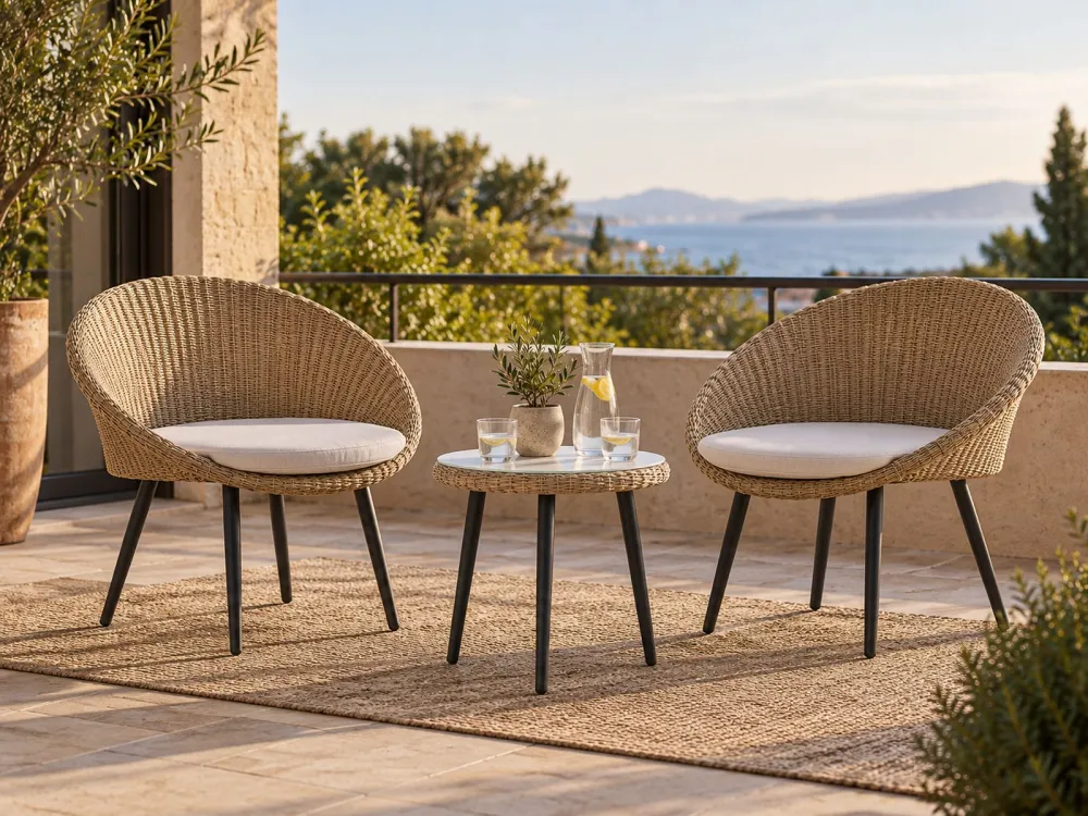 Set bistro rattan color naturale ORTIGIA per Terrazzo e Cortile