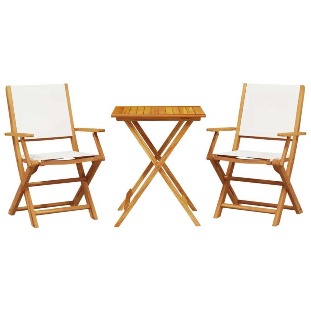 Set da Bistrot 3pz Bianco Crema Tessuto e Legno Massello per Terrazzo e Cortile