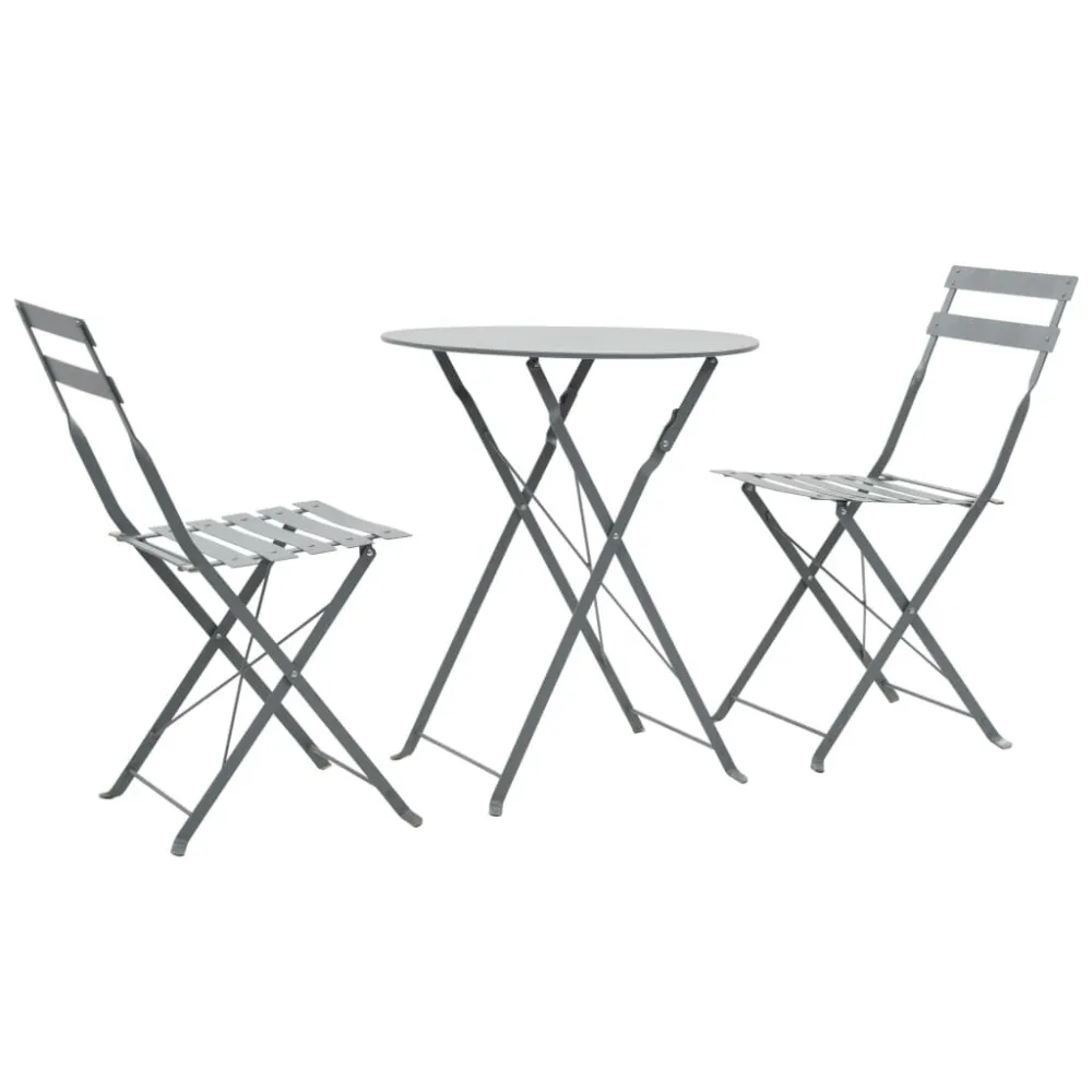 Set da Bistrot 3 pz Acciaio Grigio con Cuscini Inclusi