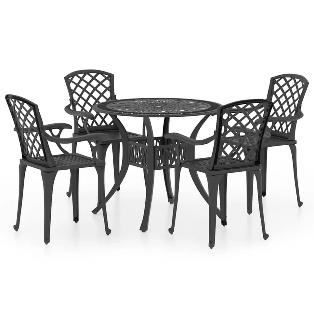Set da Bistrot 5 pz Alluminio Pressofuso Nero per Terrazzo e Cortile