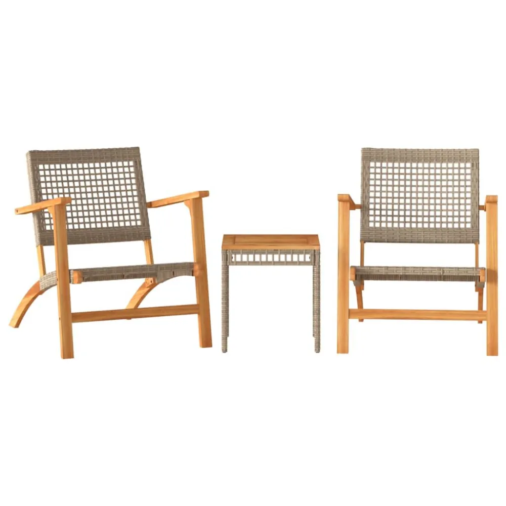 Set da Bistrot 3 pz Camoscio Polyrattan e Legno Massello Acacia