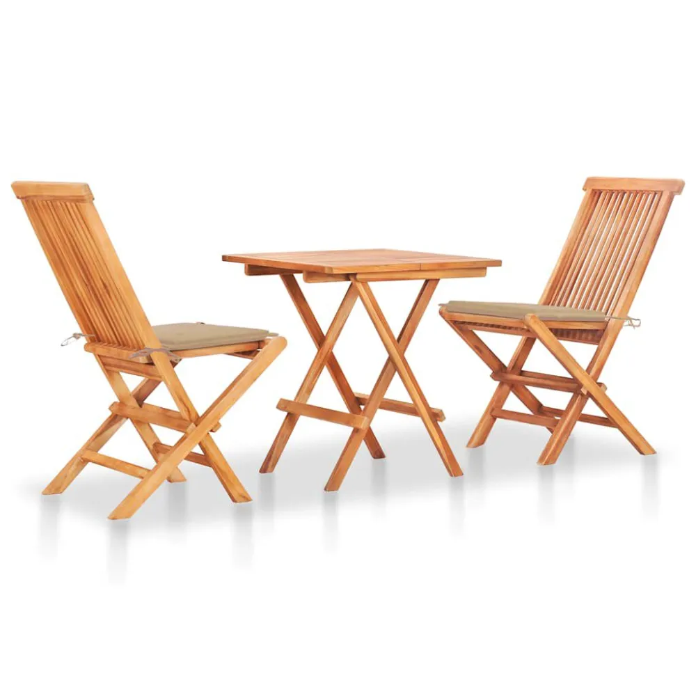 Set da Bistrot 3 pz con Cuscini Camoscio Legno Massello di Teak