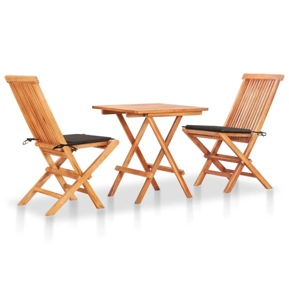 Set da Bistrot 3 pz con Cuscini Talpa Legno Massello di Teak Alluminio e Tessuto