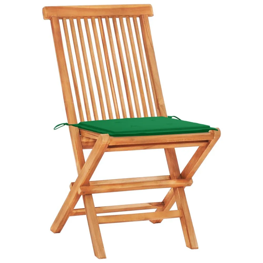 Set da Bistrot 3 pz con Cuscini Verdi Legno Massello di Teak per Soggiorno Esterno