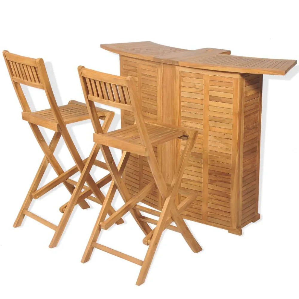 Set da Bistrot 3 pz con Sedie Pieghevoli Massello di Teak Quick Assembly