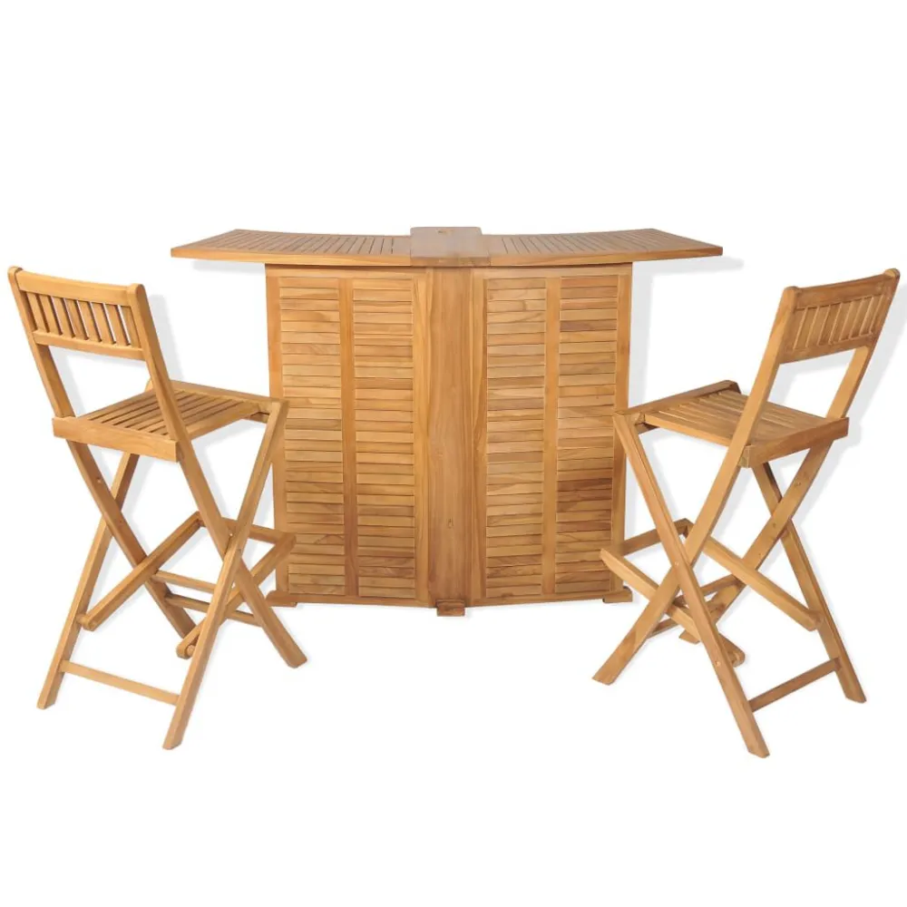 Set da Bistrot 3 pz con Sedie Pieghevoli Massello di Teak Quick Assembly