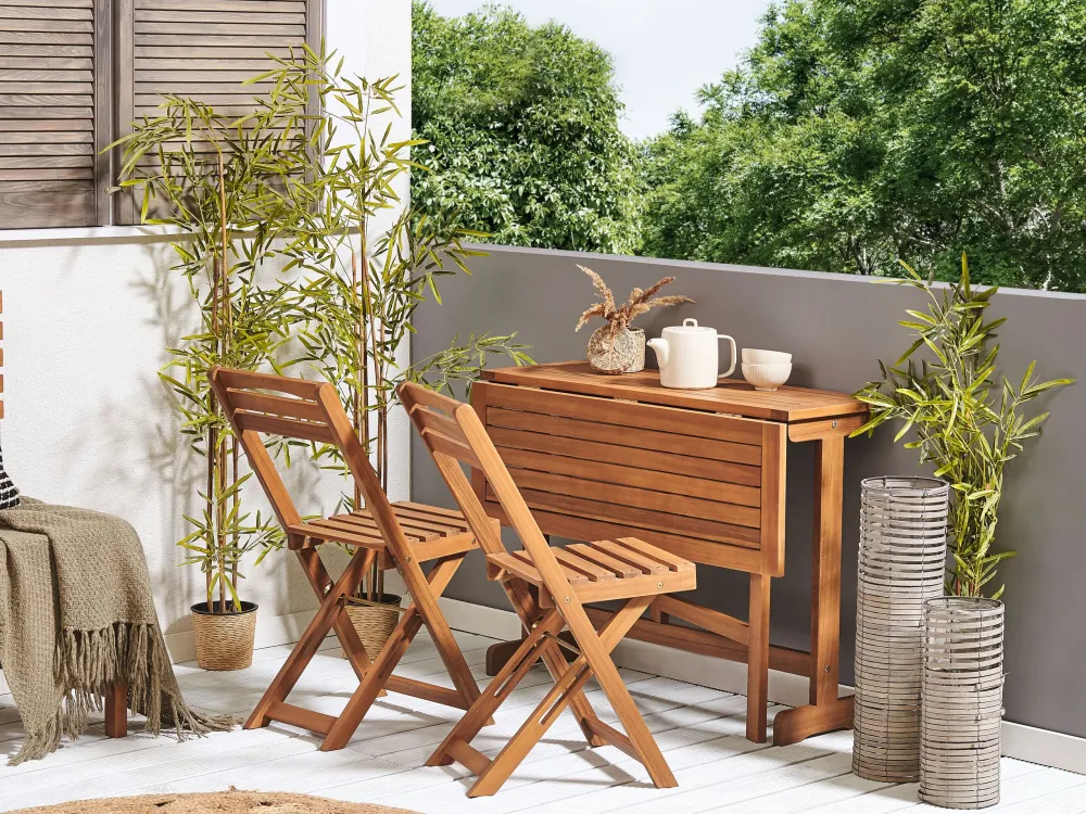 Set bistrot da giardino legno di acacia LENOLA con Ombrellone e Base