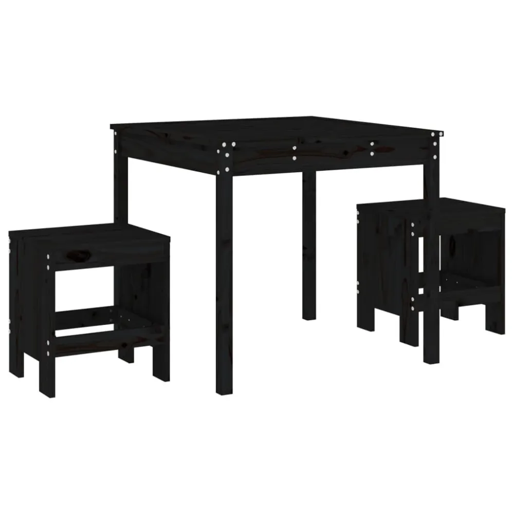 Set da Bistrot da Giardino 3 pz Nero Legno Massello di Pino | Completo di Accessori
