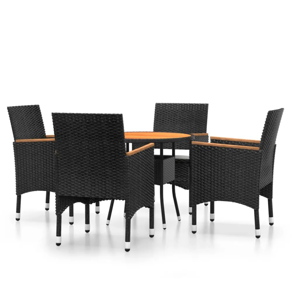 Set Bistrot da Giardino 5 pz Polyrattan e Legno Massello Nero con Tavolo Allungabile