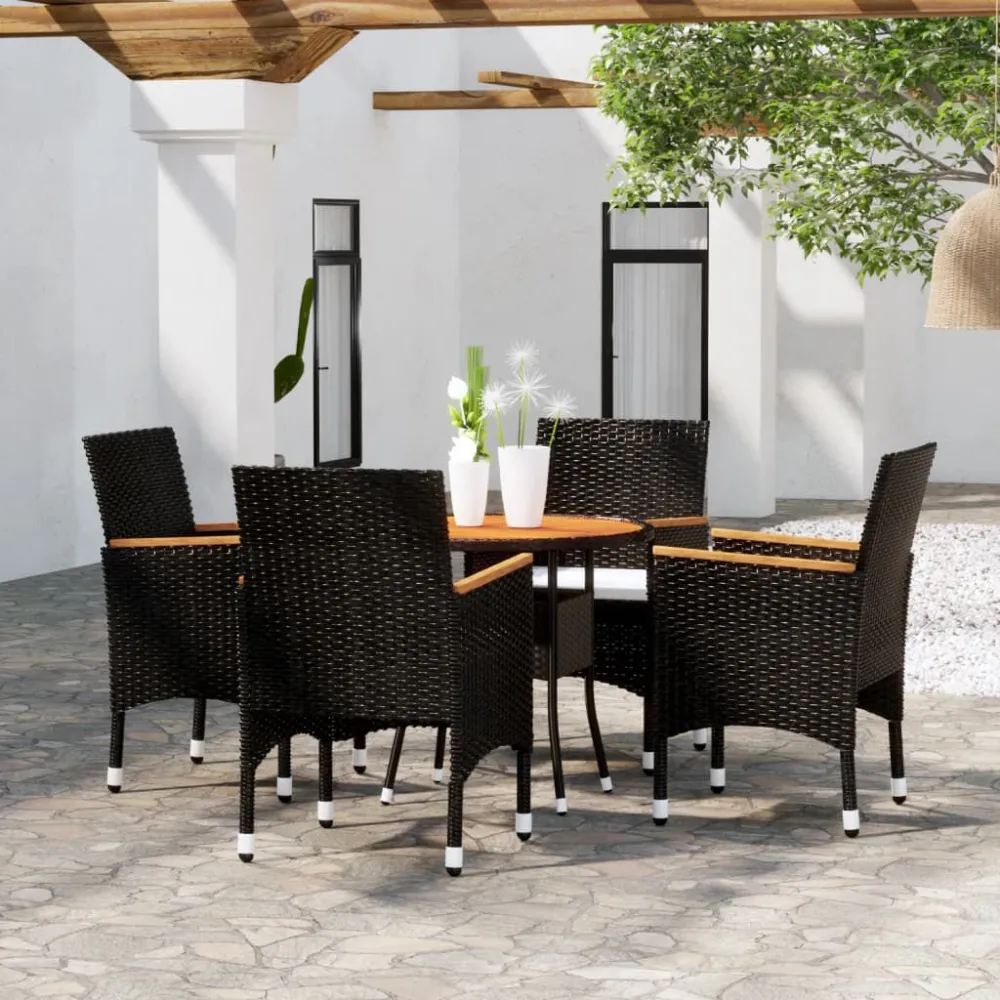 Set Bistrot da Giardino 5 pz Polyrattan e Legno Massello Nero con Tavolo Allungabile