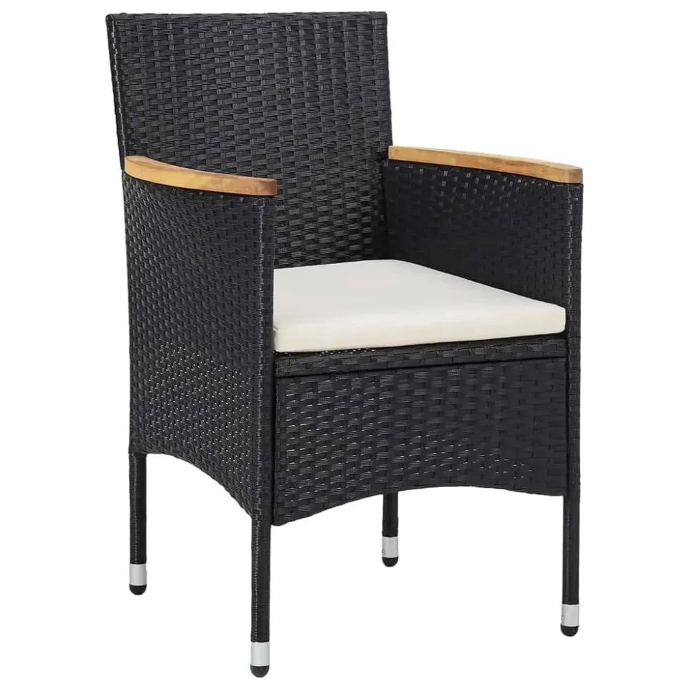 Set Bistrot da Giardino 5 pz Polyrattan e Legno Massello Nero con Tavolo Allungabile