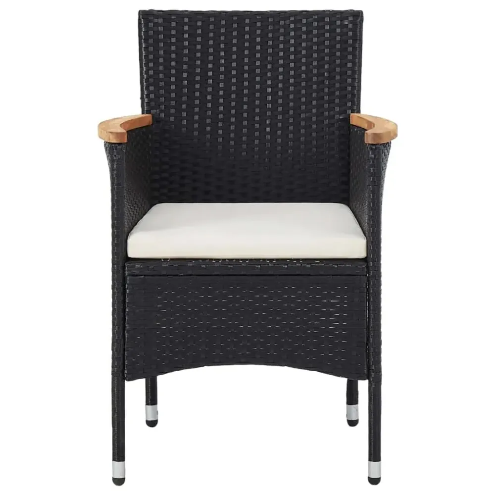 Set Bistrot da Giardino 5 pz Polyrattan e Legno Massello Nero con Tavolo Allungabile