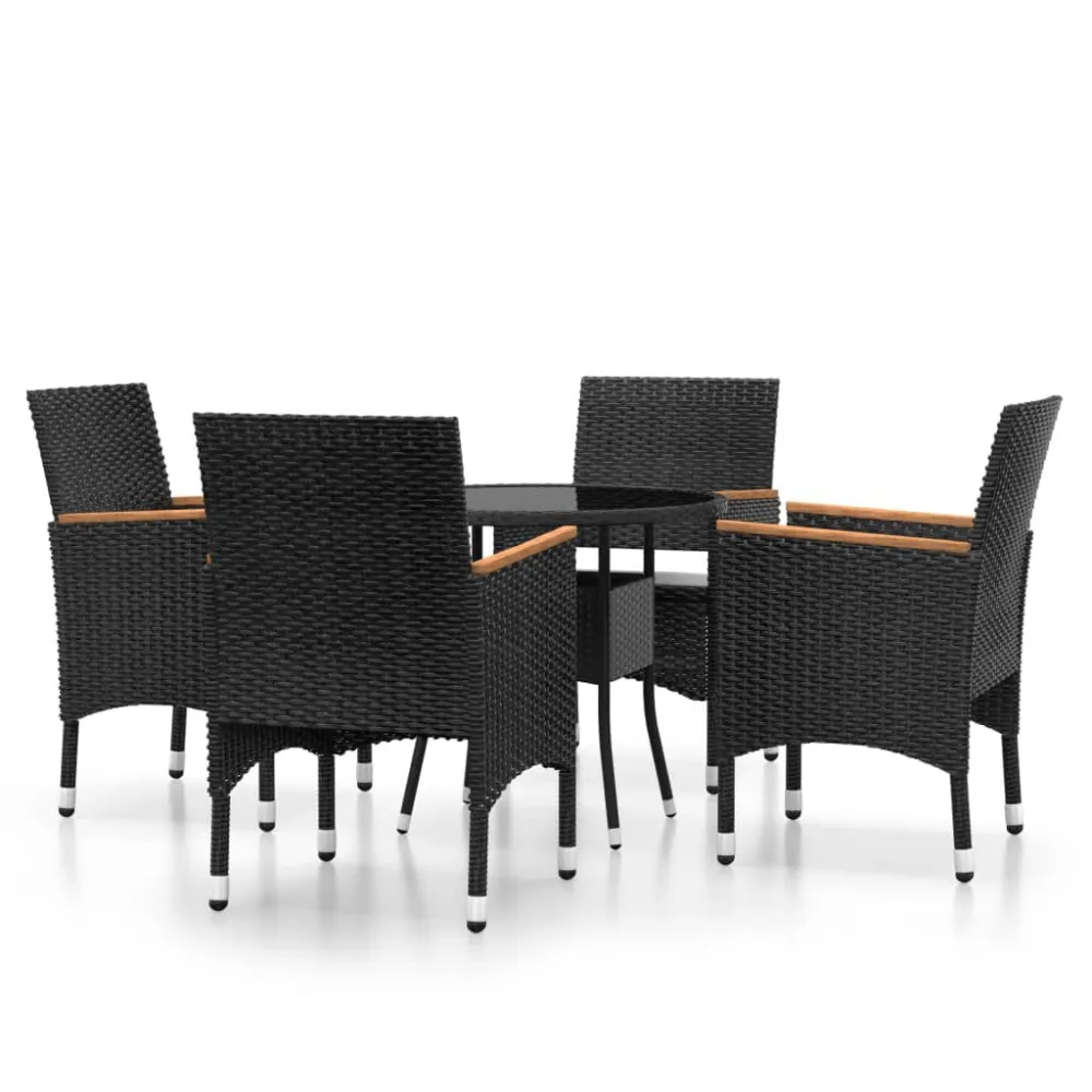 Set Bistrot da Giardino 5 pz Polyrattan e Vetro Temperato Nero Quick Assembly