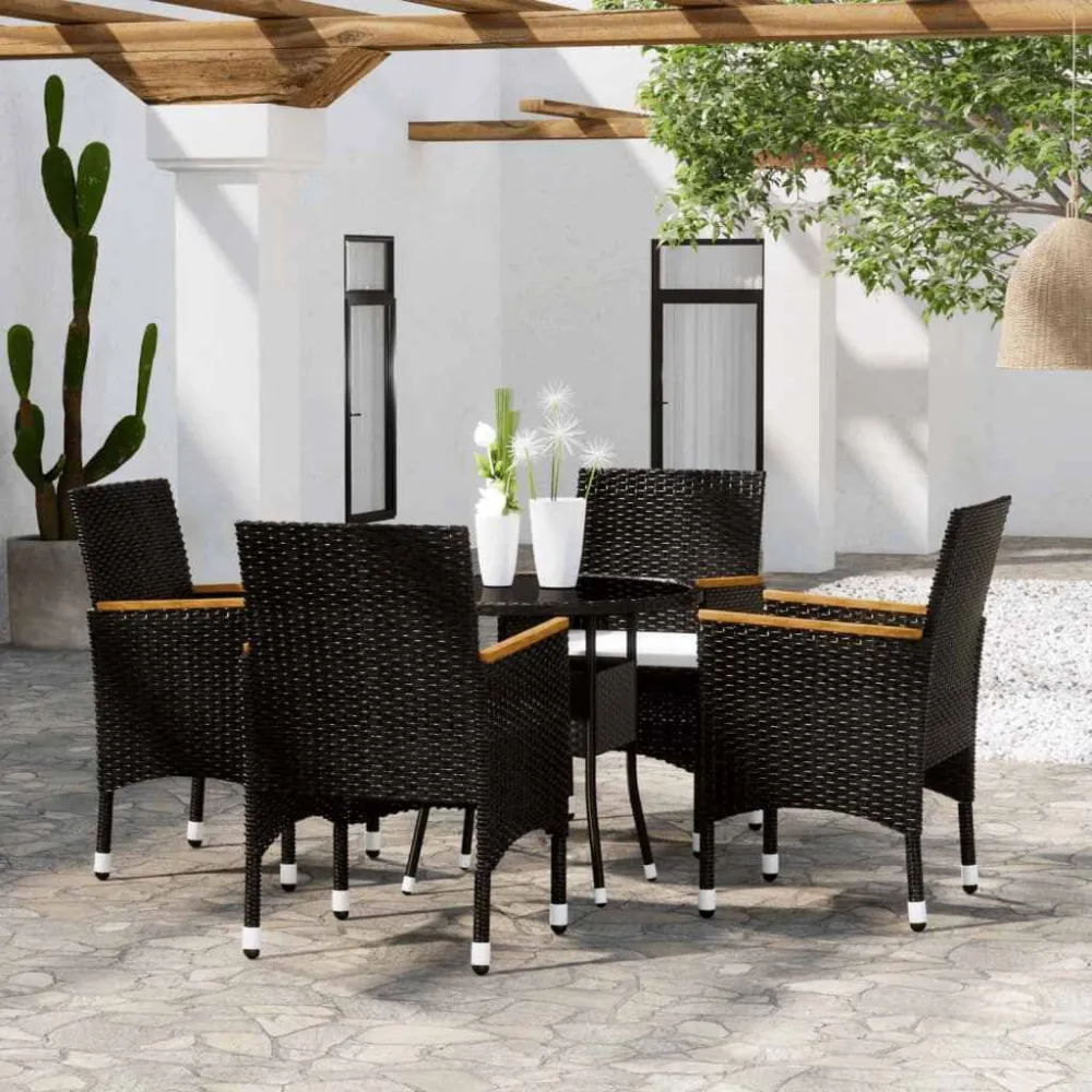 Set Bistrot da Giardino 5 pz Polyrattan e Vetro Temperato Nero Quick Assembly