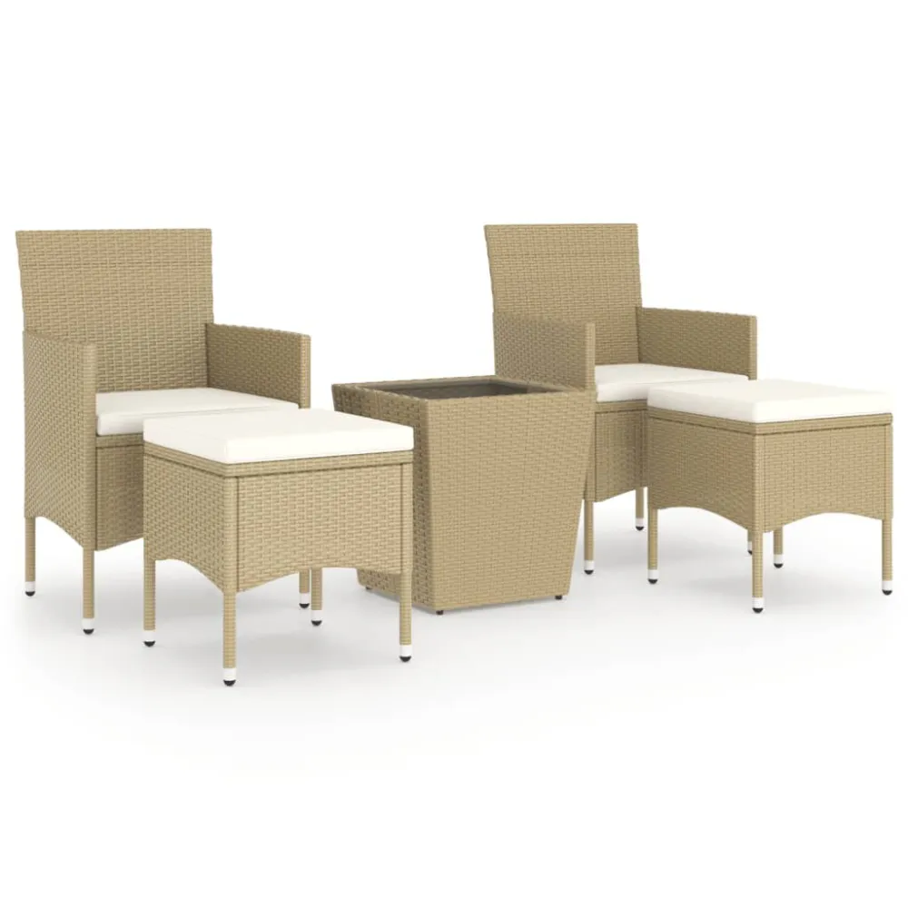 Set Bistrot da Giardino 5 pz Polyrattan e Vetro Temperato Panna