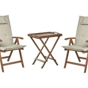Set bistrot legno di acacia ombroso con cuscini grigio talpa AMANTEA Stile Moderno
