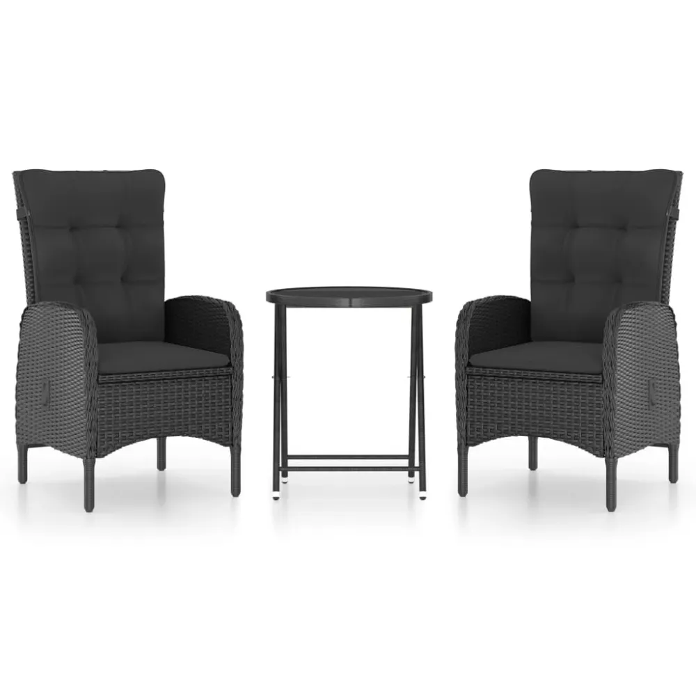 Set da Bistrot per Giardino 3 pz Polyrattan e Vetro Nero | Completo di Accessori