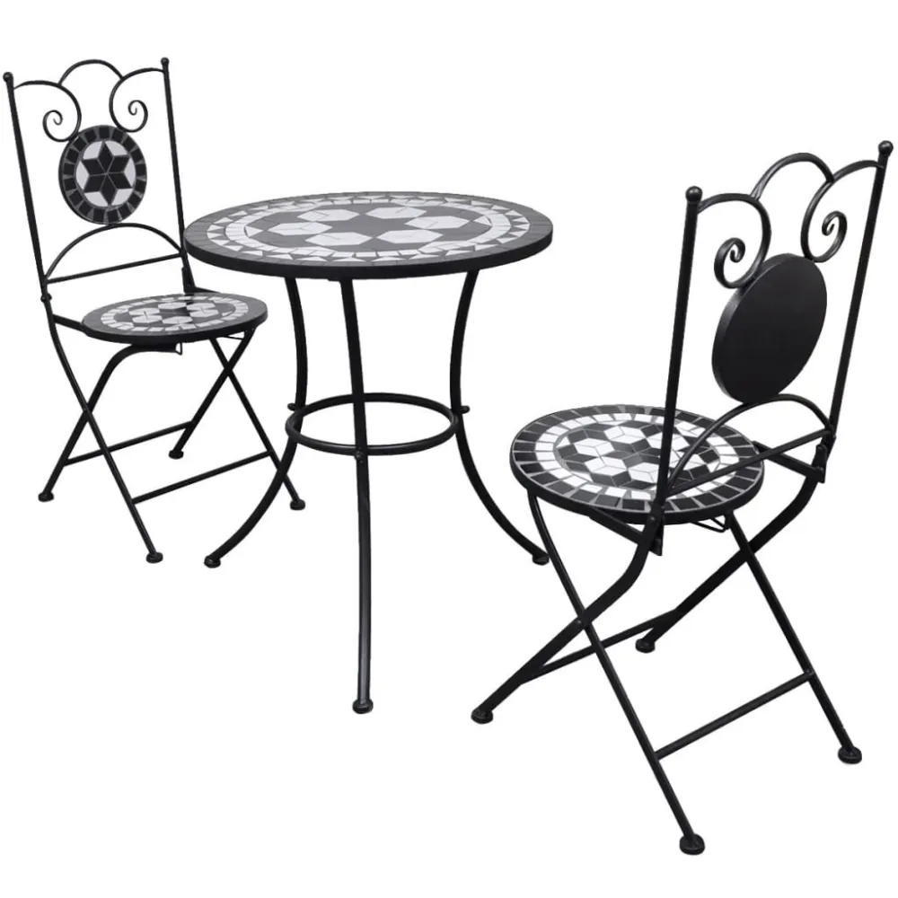 Set da Bistrot 3 pz Piastrelle di Ceramica Nero e Bianco | Completo di Accessori