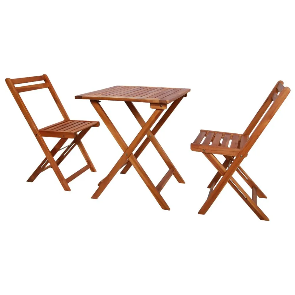 Set da Bistrot 3 pz Pieghevole Legno Massello di Acacia - Con Cuscini Inclusi