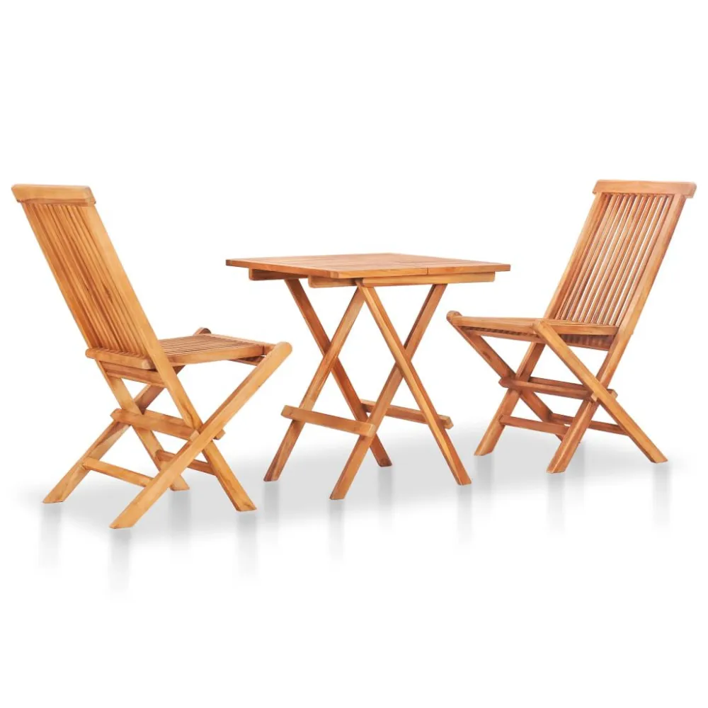 Set da Bistrot 3 pz Pieghevole Legno Massello di Teak - Con Cuscini Inclusi