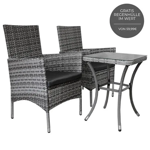 Set da bistrot rattan Monster Jardi grigio 27120 con Cuscini Inclusi