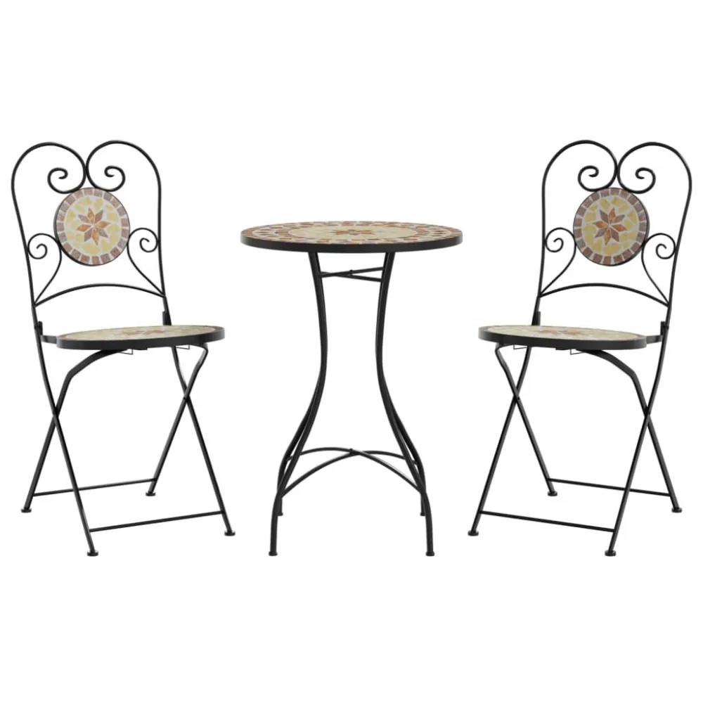 Set Componibile Set da Bistrot con Mosaico Terracotta e Bianco Ferro e Ceramica
