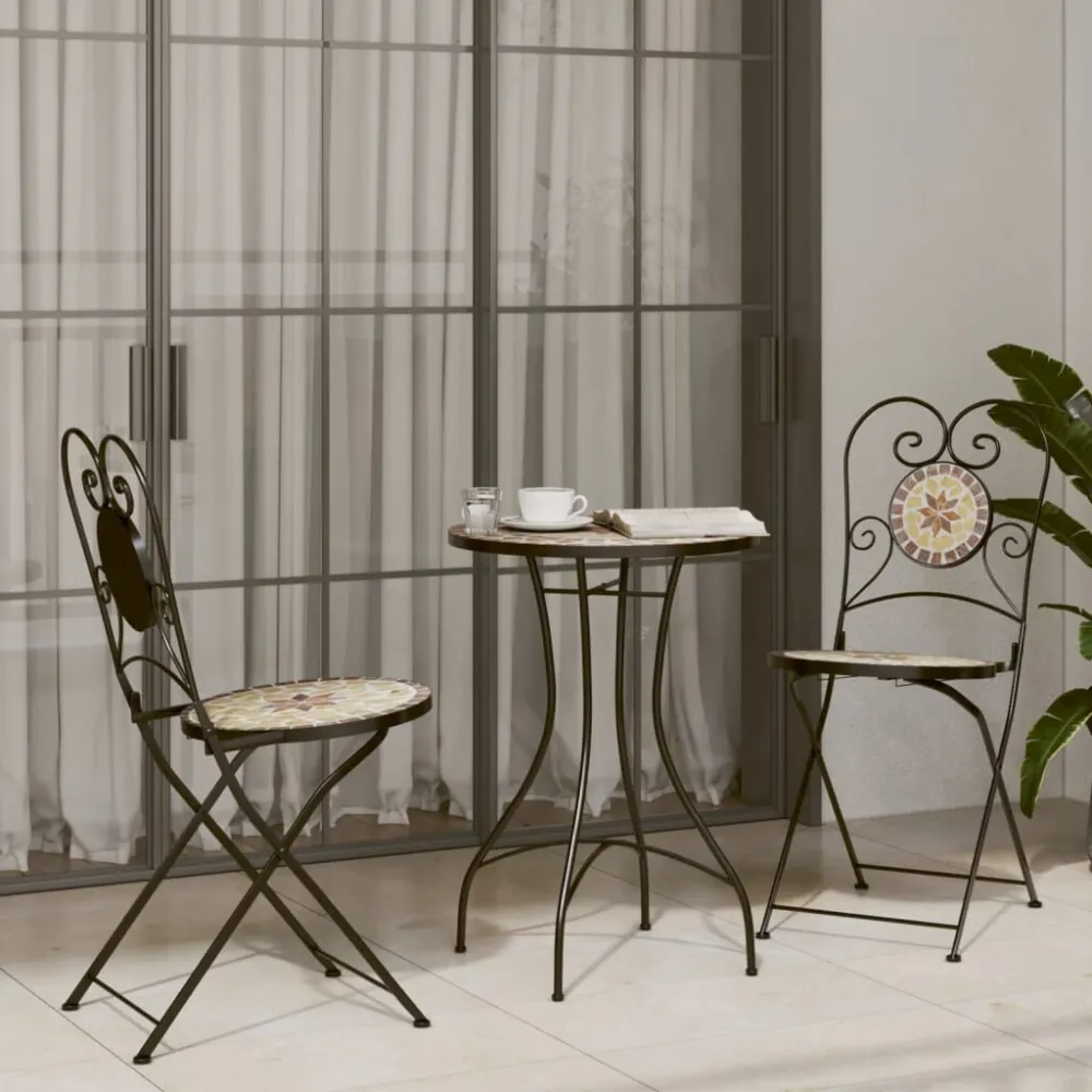 Set Componibile Set da Bistrot con Mosaico Terracotta e Bianco Ferro e Ceramica