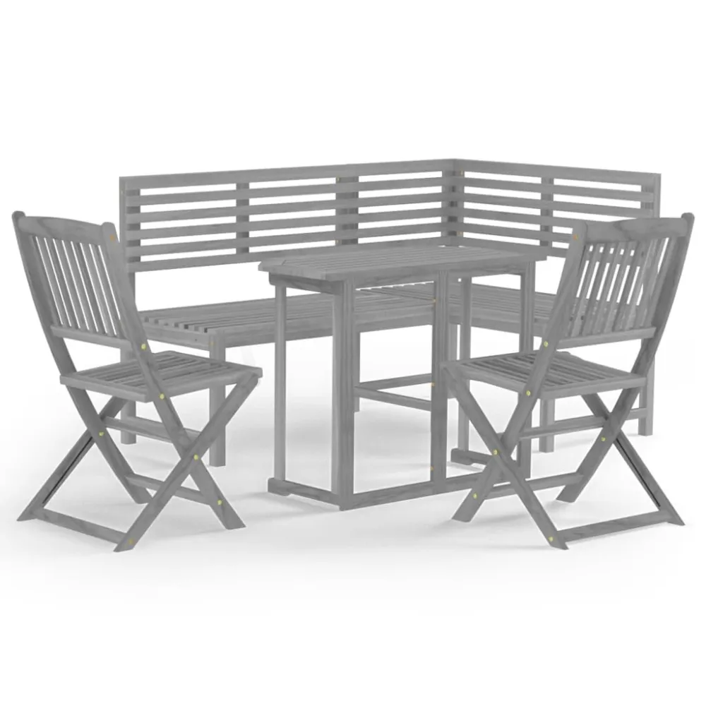 Set Componibile Set da Bistrot 4 pz Legno Massello di Acacia Grigio