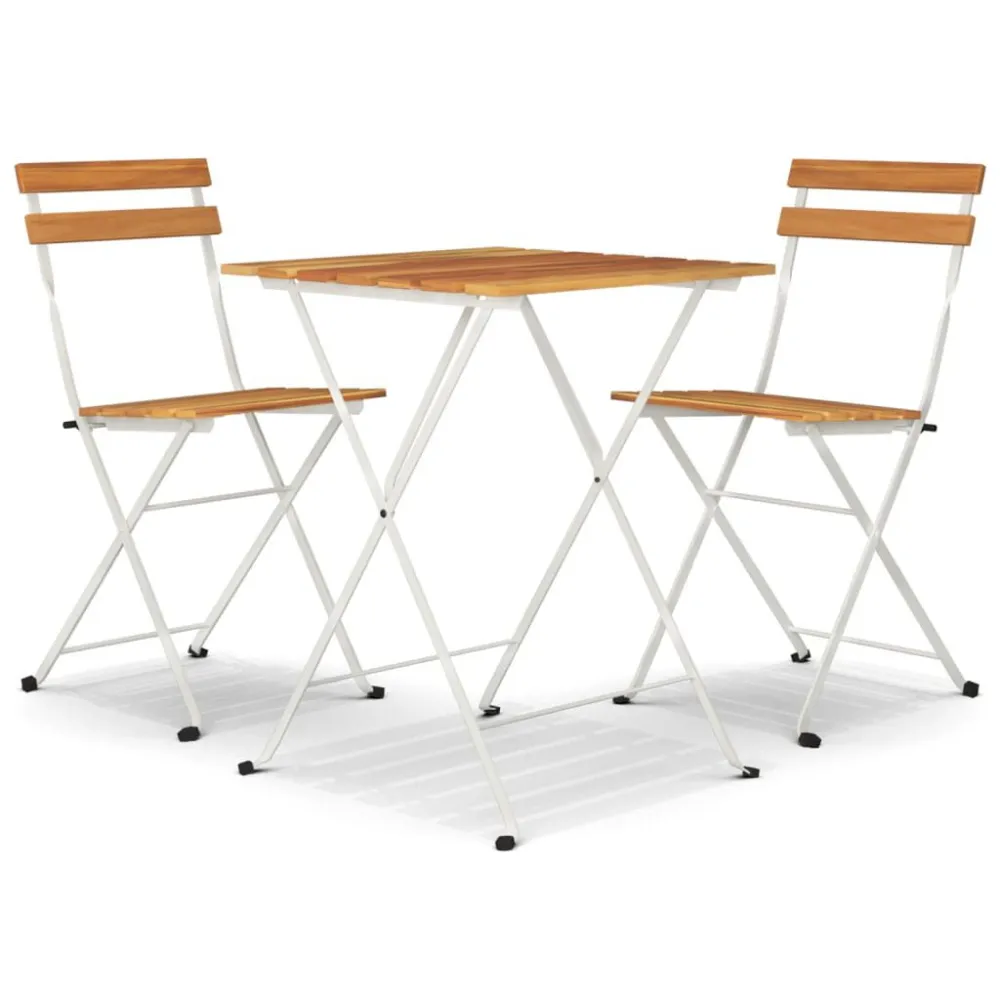 Set con Tavolo Set Bistrò Pieghevole 3pz Legno Massello di Acacia e Acciaio