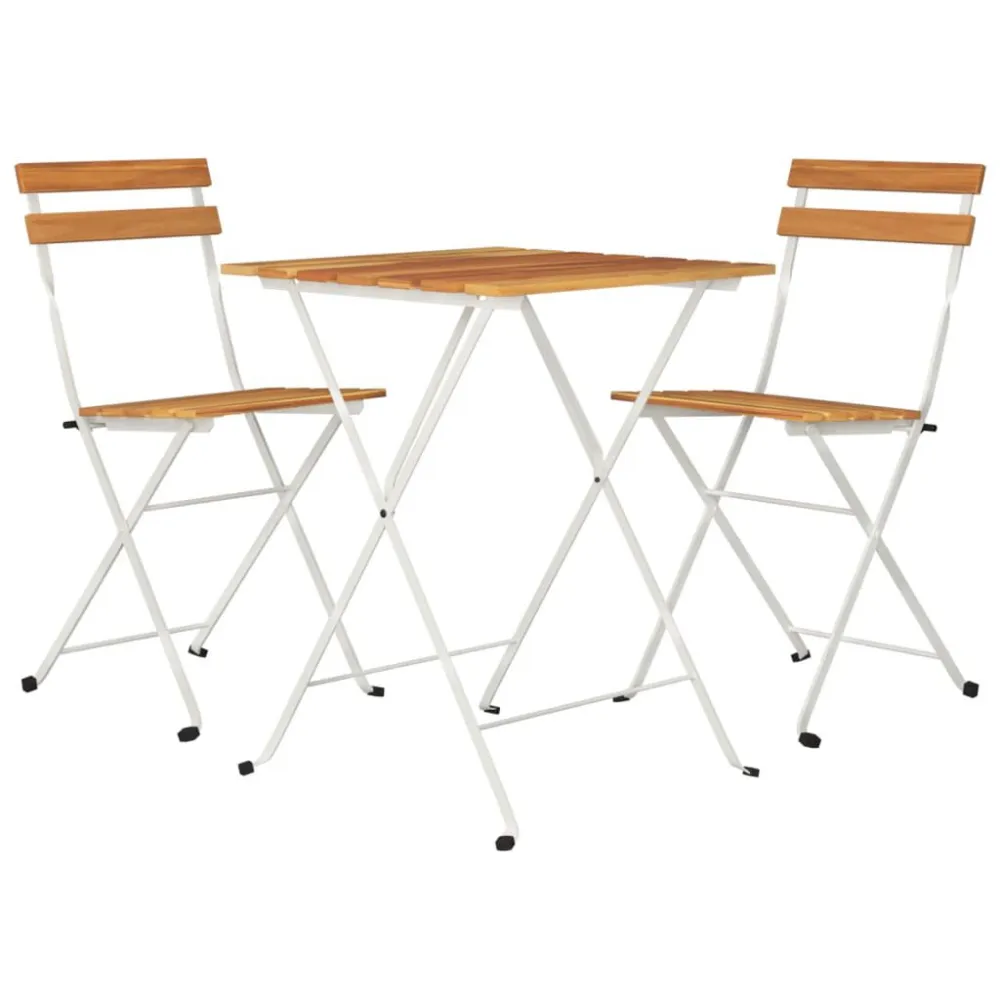 Set con Tavolo Set Bistrò Pieghevole 3pz Legno Massello di Acacia e Acciaio