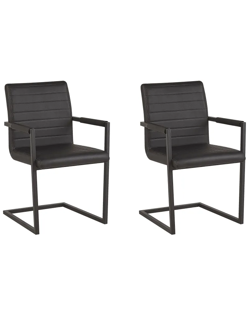 Set con Tavolo Set 2 Faux Leather Dining Chairs Nero puro BUFORD