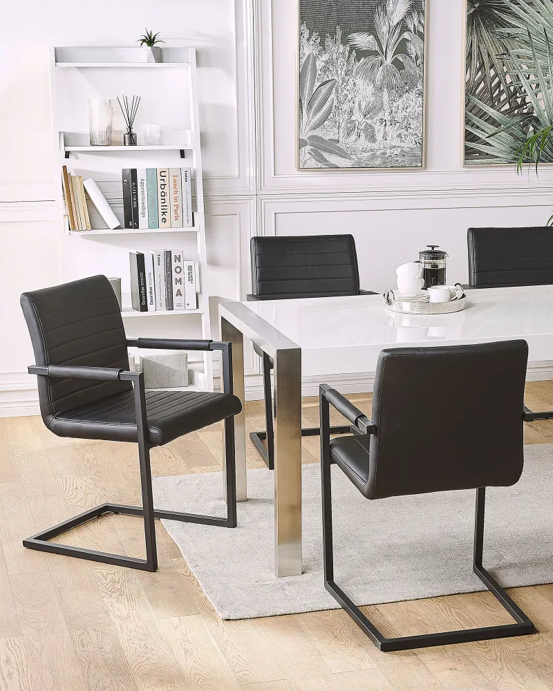 Set con Tavolo Set 2 Faux Leather Dining Chairs Nero puro BUFORD