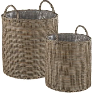 Set con Tavolo Set 2 Plant Pots BITOLA PE Rattan Brown