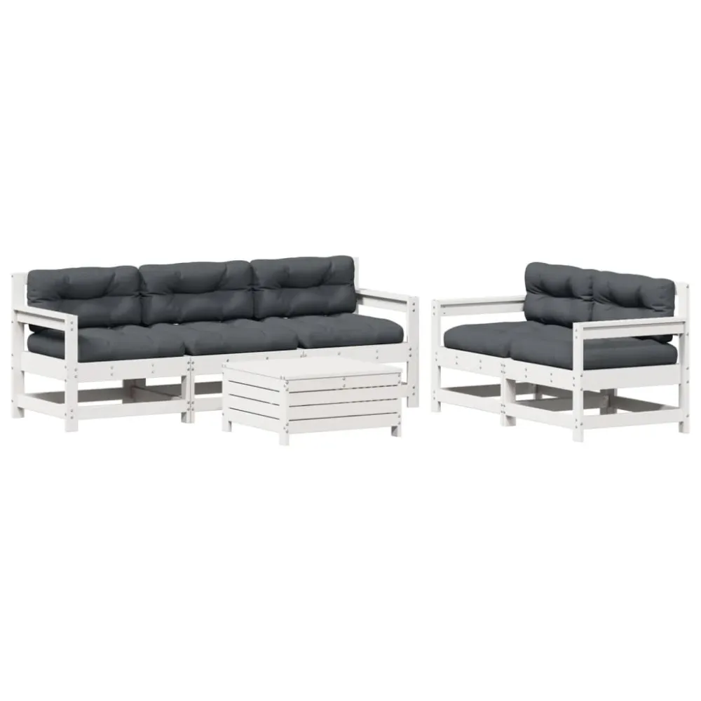 Set con Tavolo Set Salotto da Giardino 6 pz Bianco Legno Massello di Pino