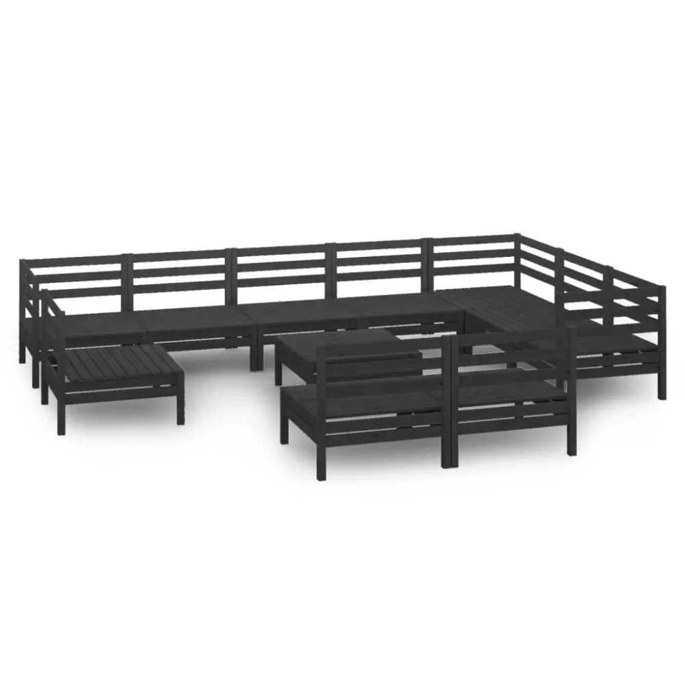 Set con Tavolo Set Salotto da Giardino 11 pz Legno Massello di Pino Nero