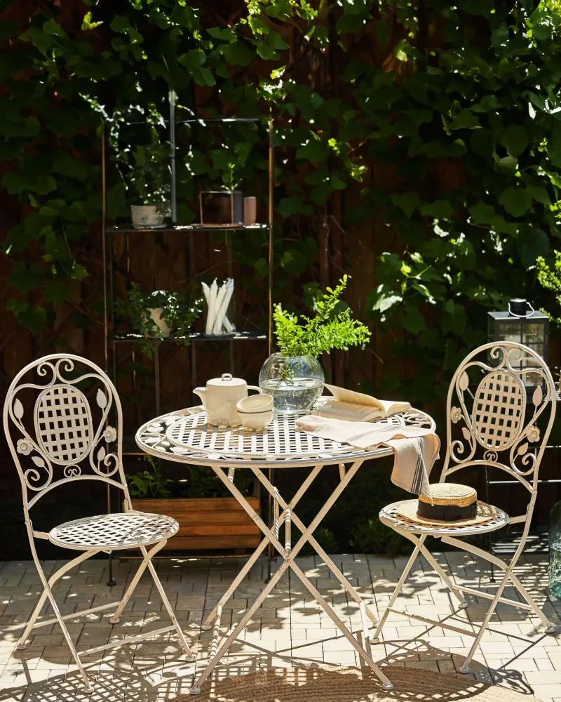 Set con Tavolo Set di 4 sedie da giardino BIVIO Metallo Bianco sudicio