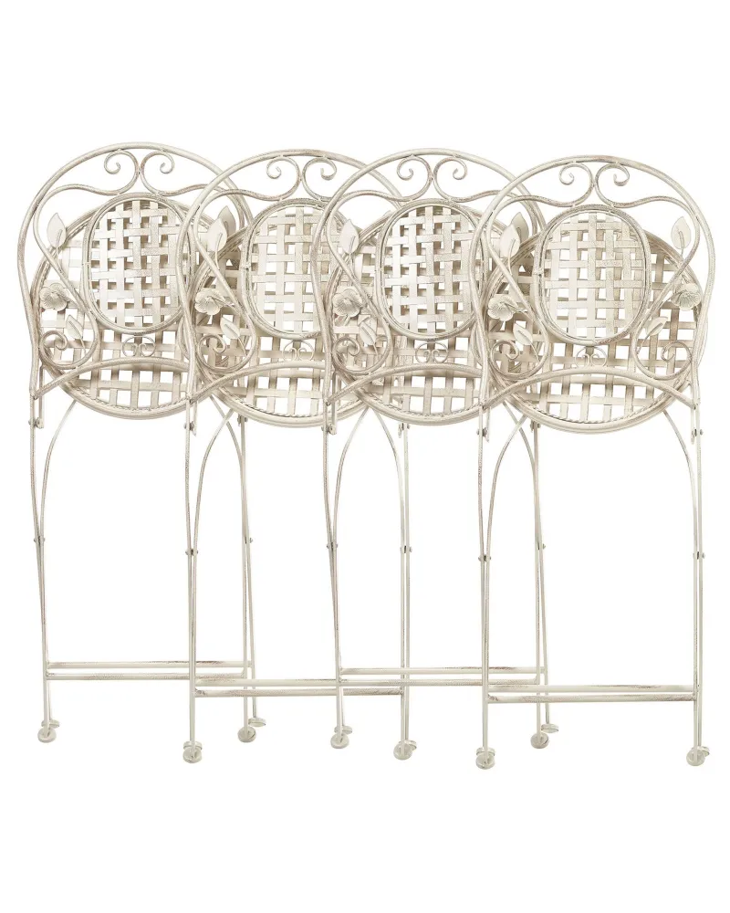 Set con Tavolo Set di 4 sedie da giardino BIVIO Metallo Bianco sudicio