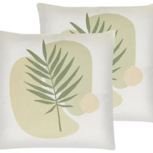 Set 2 Cushions Leaf Pattern 45 x 45 cm Green and Camoscio MICROSORUM