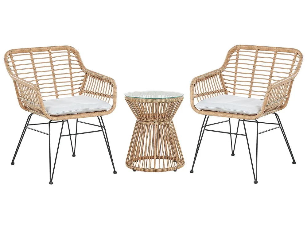 Set Esterno Resistente Bistro Set Cushion PE Rattan Light Brown TRESTINA