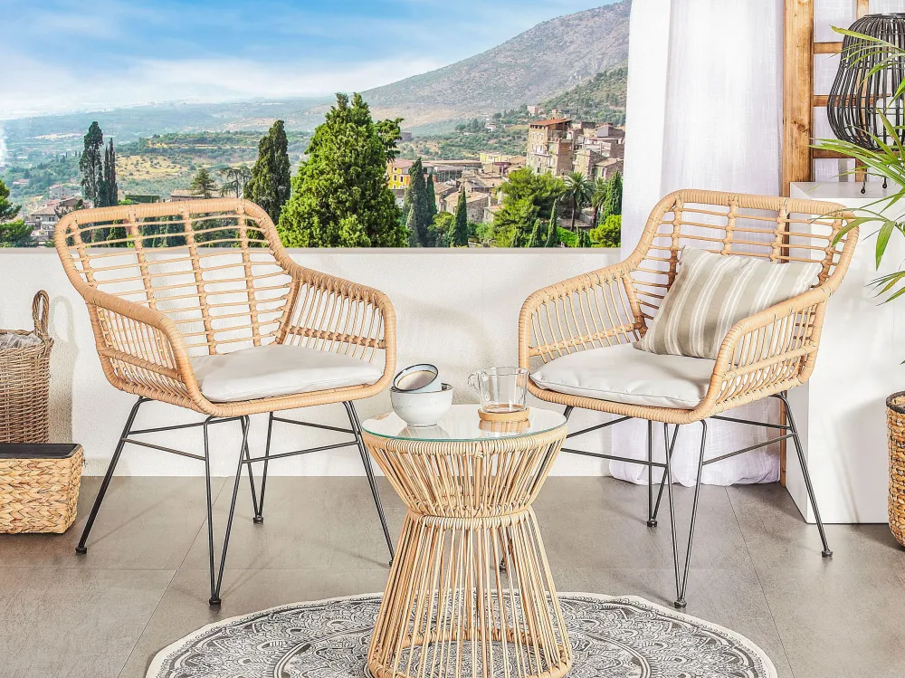 Set Esterno Resistente Bistro Set Cushion PE Rattan Light Brown TRESTINA